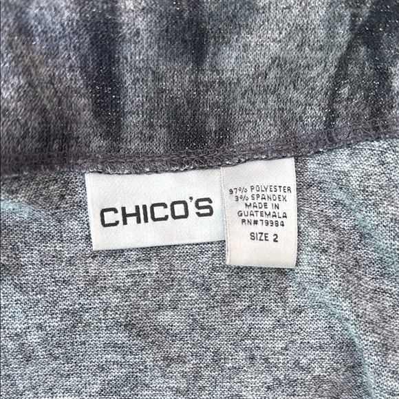 Chico's 2 Large Gray Black Open Front Long Cardigan Silver Metallic POCKETS - Picture 7 of 7
